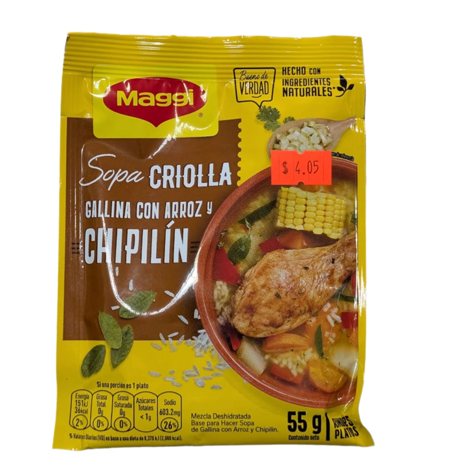 MAGGI SOPA CRIOLLA GALLINA CON ARROZ Y CHIPILIN 58G