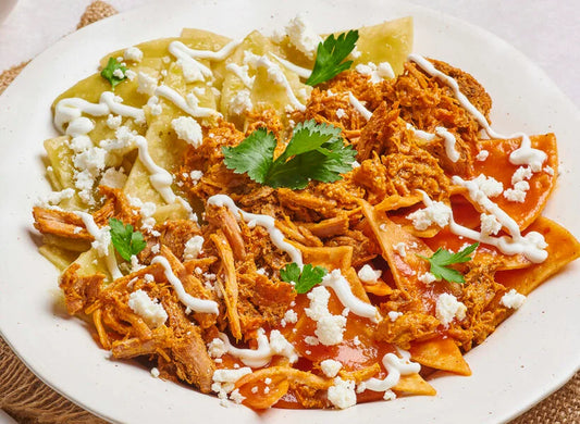 Chilaquiles Divorciados with Chilorio Chata